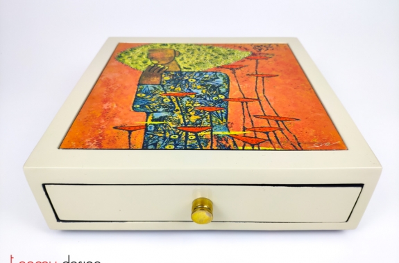 Square box with drawer and hand-painted picture   24*H7cm